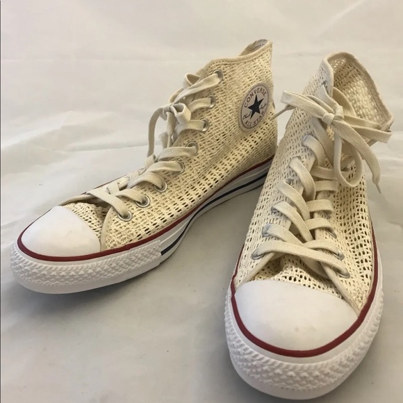 New Converse Chuck Taylor Mesh Crochet Cream Women Hi Top Shoes Hi Cut Sz 10.5 - Picture 2 of 11